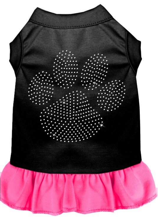 Rhinestone Clear Paw Dress Black with Bright Pink Med